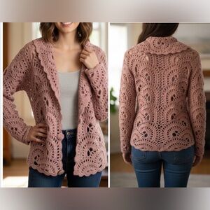 Michelle Nicole Blush Pink Fairy Cottagecore Crochet Women Sweater Size Large